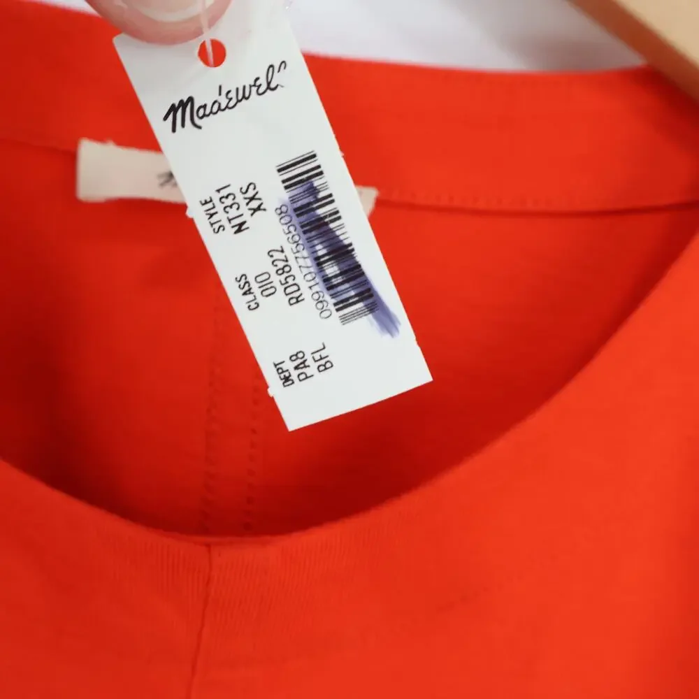 Madewell Puff Sleeve Cotton Tee Bright Flame Size XXS NWT